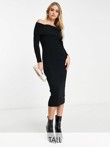 New Look Tall bardot mini dress in black