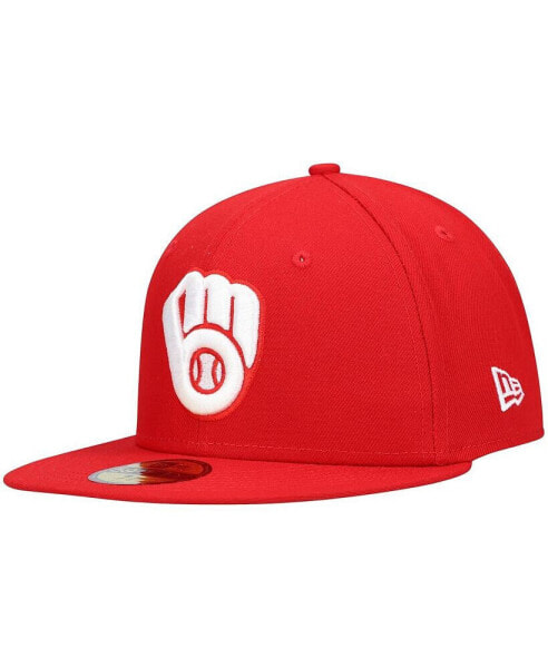 Головной убор New Era красный Milwaukee Brewers логотип Белый 59FIFTY Fitted Hat