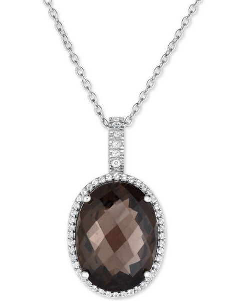 Macy's smoky Quartz (15 ct. t.w.) and White Topaz (3/8 ct. t.w.) Large Oval Pendant Necklace in Sterling Silver