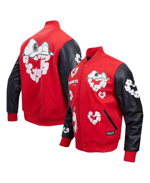 Men's Snoopy Red Peanuts Cotton Heart Full-Zip Varsity Jacket