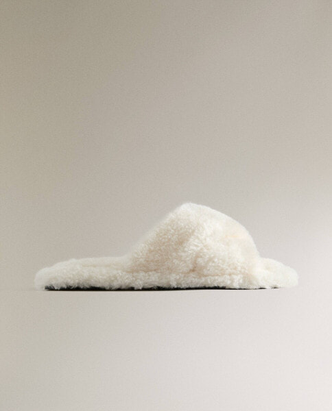 Crossover faux shearling slippers