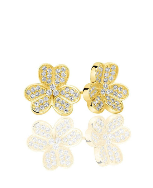 Suzy Levian Sterling Silver Cubic Zirconia Lavish Flower Stud Earrings