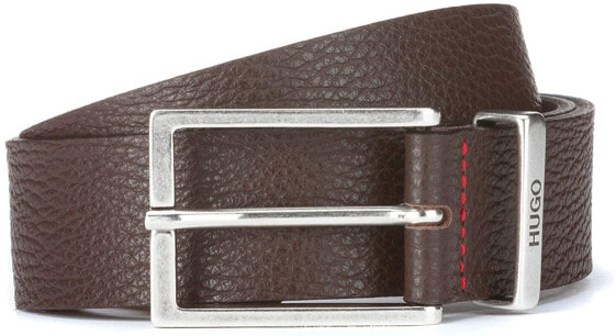Мужской ремень коричневый кожаный для брюк широкий с пряжкой HUGO Mens belt