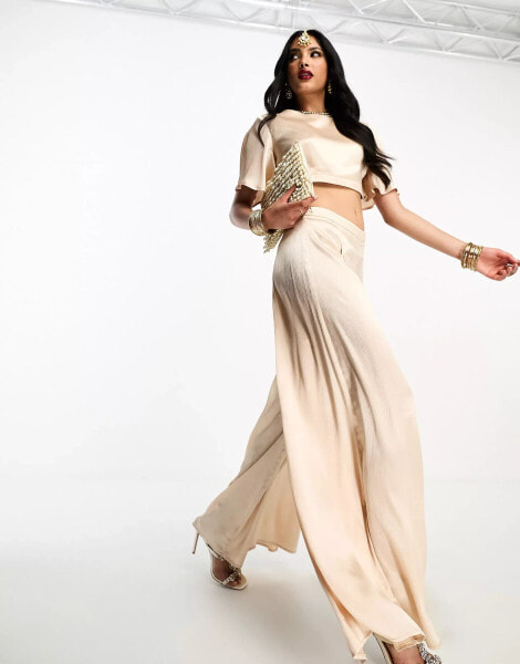 Kanya London pleated sharara wide leg trouser co-ord in champagne