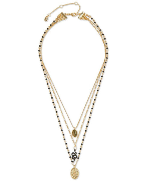 Lucky Brand gold-Tone Mixed Stone & Snake Convertible Layered Pendant Necklace, 16" + 3" extender