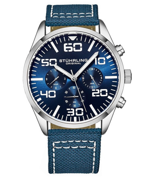 Часы и аксессуары Stuhrling Мужские хронос с темно-синим холстом с контрастной голубой строчкой 42 мм