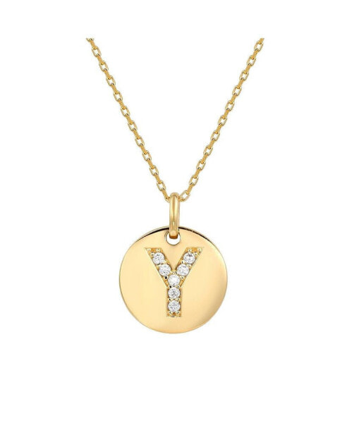 Suzy Levian Sterling Silver Cubic Zirconia Letter "Y" Initial Disc Pendant Necklace