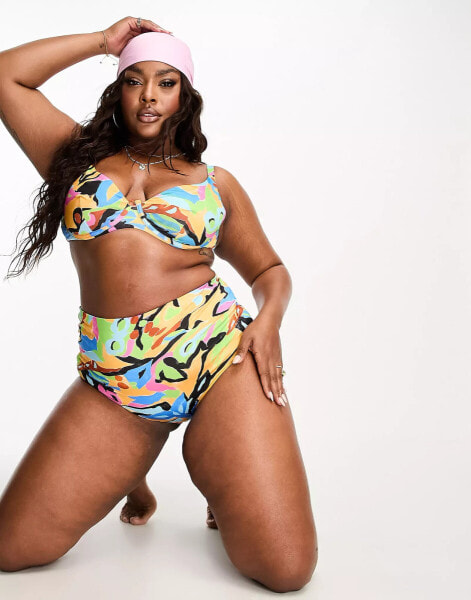 ASOS DESIGN Curve high waist bikini bottom in abstract print