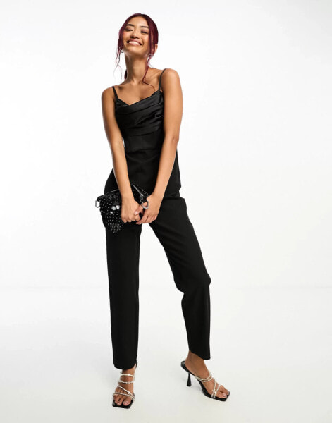 Bardot – Korsett-Jumpsuit in Schwarz