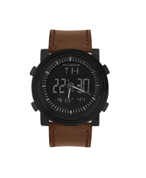 Men's Brown Leather Strap Watch 47mm