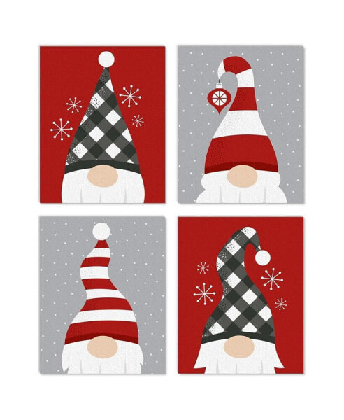 Christmas Gnomes - Unframed Linen Paper Wall Art - Set of 4 Artisms - 8 x 10 in