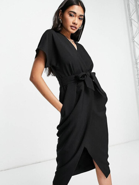 Платье вечернее Closet London – Черное платье-халат с завязкой