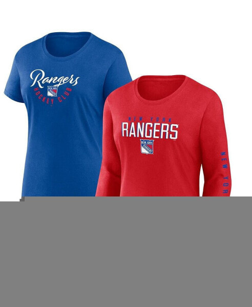 Women's Blue, Red New York Rangers Long and Short Sleeve Two-Pack T-shirt Set