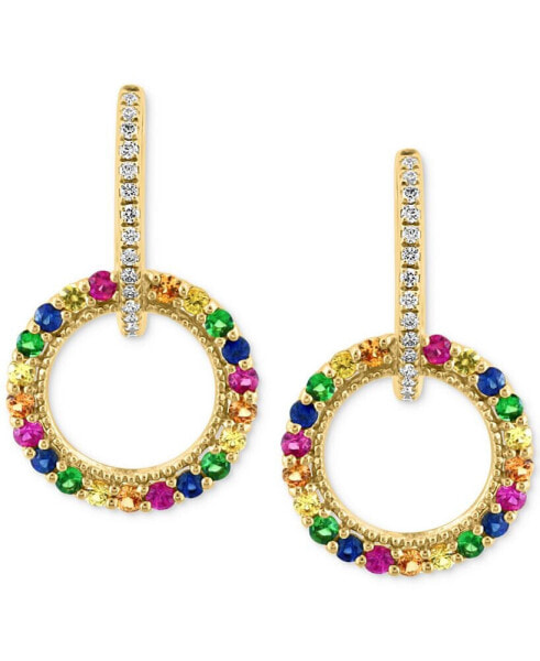 EFFY® Multi-Gemstone (1-1/20 ct. t.w.) & Diamond (1/8 ct. t.w.) Circle Drop Earrings in 14k Gold-Plated Sterling Silver