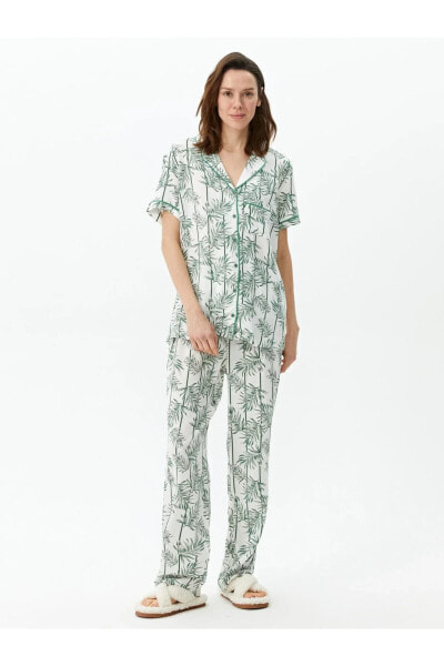 Пижама LC WAIKIKI Gömlek Yaka Desenli Kısa Kollu Kadın - 2'li pajama takımı