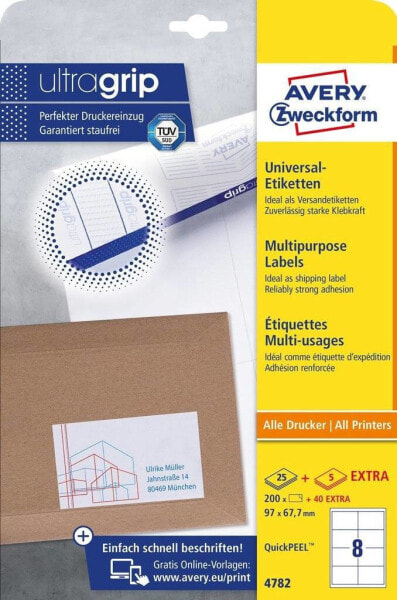 Avery Zweckform 4782 - White - Rectangle - Permanent - 97 x 67.7mm - A4 - Universal