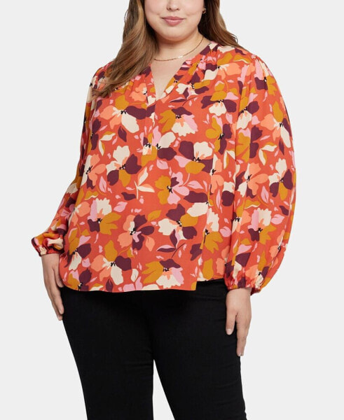 Plus Size Puff Long Sleeve Popover Top