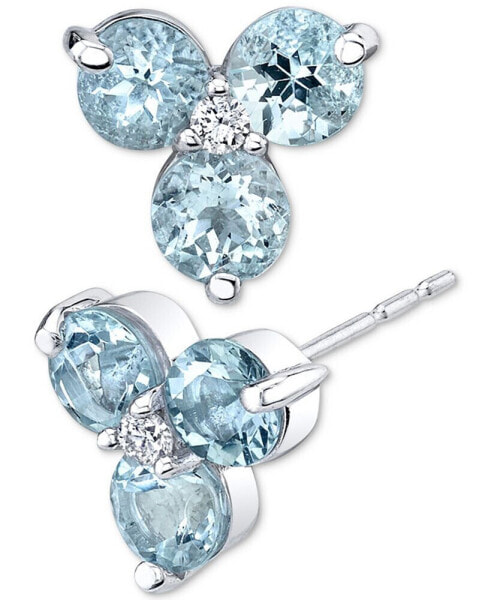 Aquamarine (1-1/2 ct. t.w.) & Diamond (1/20 ct. t.w.) Flower Stud Earrings in 14k White Gold