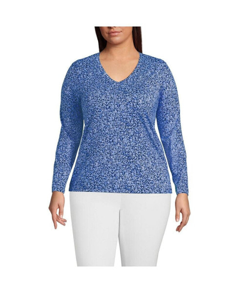 Plus Size Relaxed Supima Cotton Long Sleeve V-Neck T-Shirt