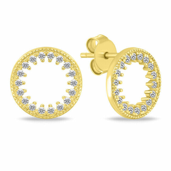 Minimalist gold-plated earrings Circles with zircons EA1058Y