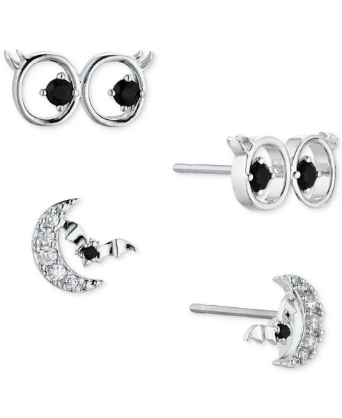 Silver-Tone 2-Pc. Set Pavé Owl Eyes & Moon Stud Earrings