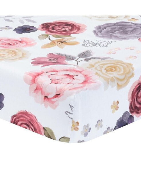 Secret Garden Floral Cotton Baby Fitted Crib Sheet - White