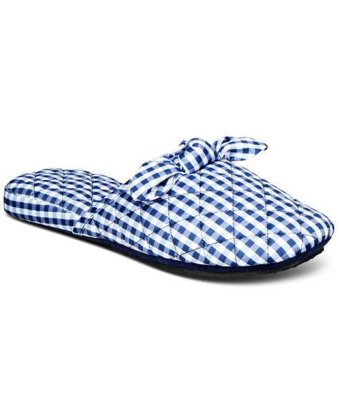 Women's Gingham-Print Bow-Top Slippers, Created for Macy's