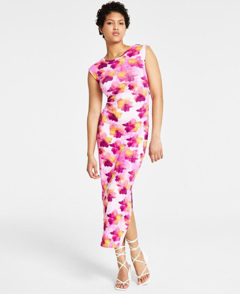 Petite Printed Side-Ruched Midi Dress, Created for Macy's