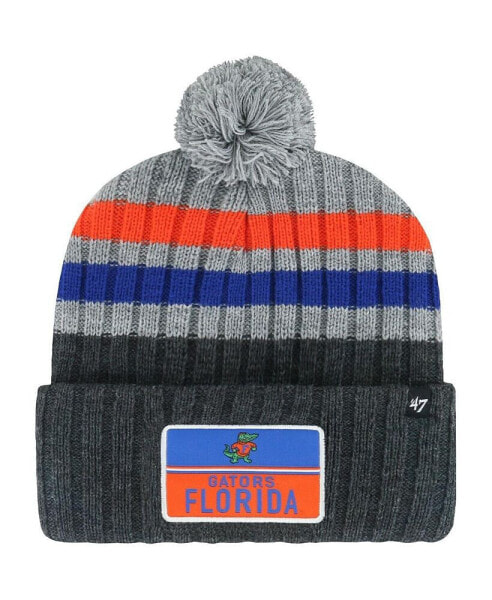 Men's Charcoal Florida Gators Stack Striped Cuffed Knit Hat with Pom