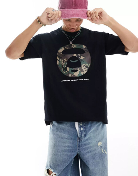 Aape By A Bathing Ape boxy fit short sleeve t-shirt with camo front print in black