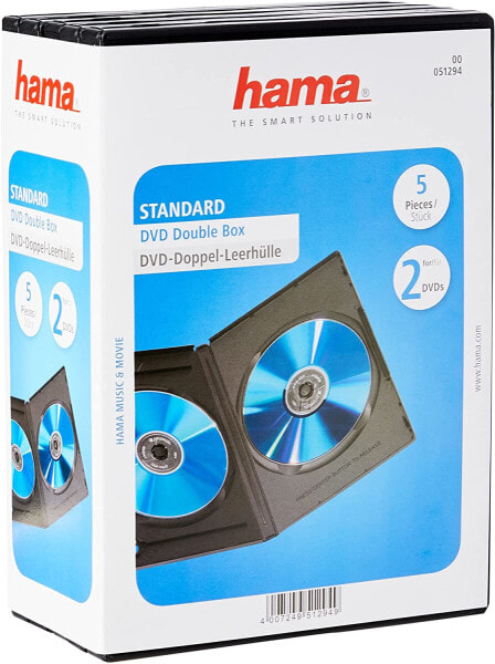 Hama Double DVD Cases with Plastic Film Black Pack of 5