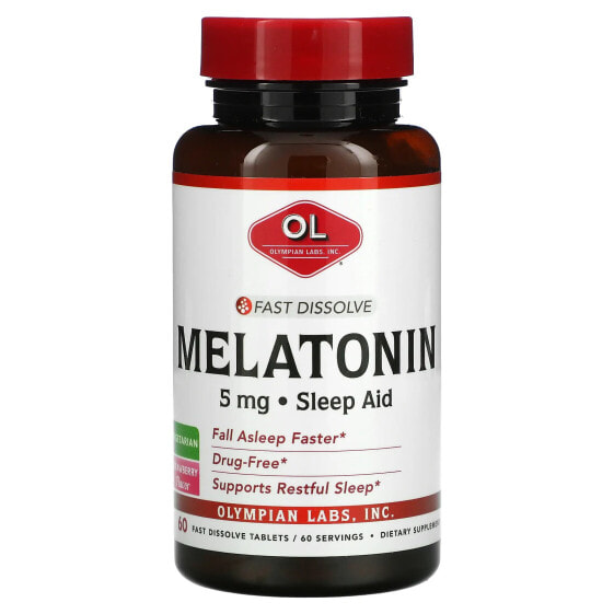 Витамины Olympian Labs Fast Dissolve Melatonin, Земляника, 5 мг, 60 шт.