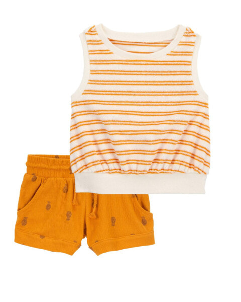 Baby 2-Piece Striped Terry Tank & Pull-On Shorts Set 3M