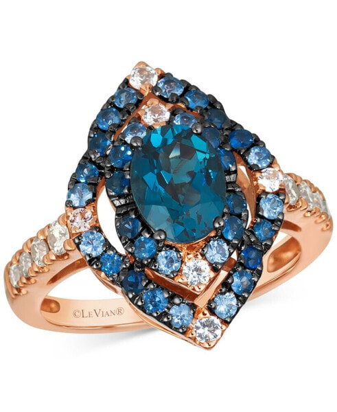Deep Sea Blue Topaz (1-1/4 ct. t.w.), Multi-Sapphire (3/4 ct. t.w.) & Nude Diamond (1/4 ct. t.w.) Statement Ring in 14k Rose Gold