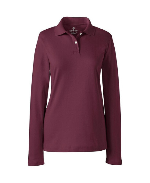 Women's School Uniform Long Sleeve Feminine Fit Interlock Polo Shirt