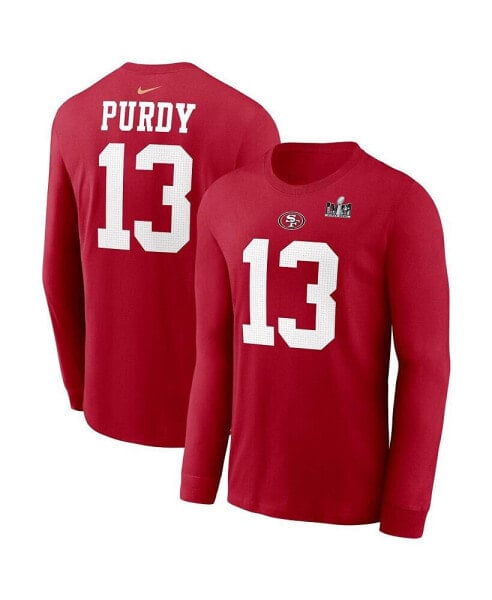 Men's Brock Purdy Scarlet San Francisco 49ers Super Bowl LVIII Patch Player Name and Number Long Sleeve T-shirt