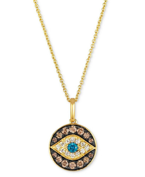 Chocolate Diamond, Nude Diamond, & Blueberry Diamond Evil Eye Adjustable 20" Pendant Necklace (3/8 ct. t.w.) in 14k Gold