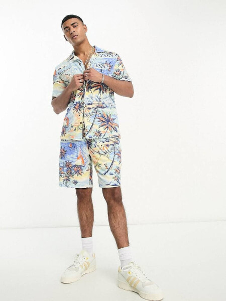 Polo Ralph Lauren hawaiian print terry cotton shorts in blue CO-ORD