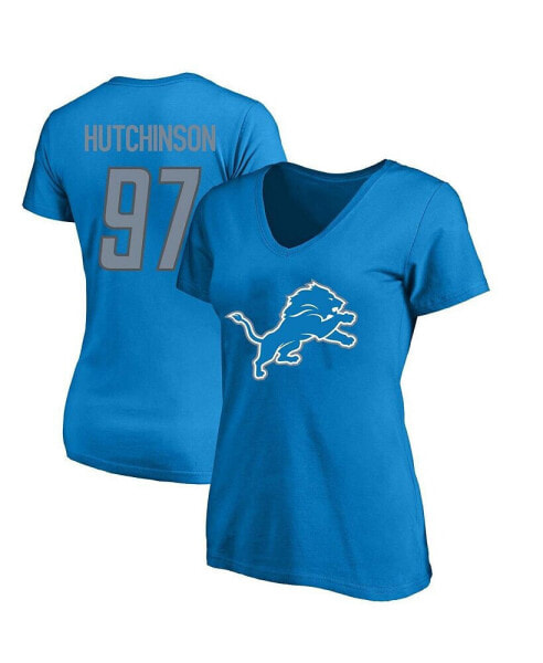 Women's Aidan Hutchinson Blue Detroit Lions Plus Size Player Name and Number V-Neck T-shirt