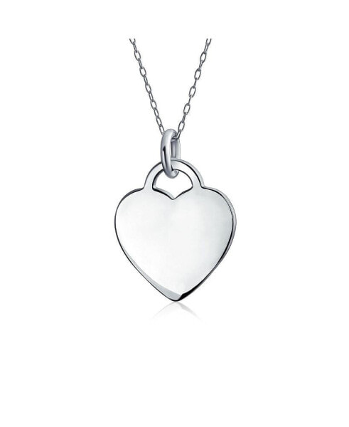 Tiny Minimalist Blank Plain Flat Heart Shape Initial Pendant Necklace For Teen For Women .925 Sterling Silver