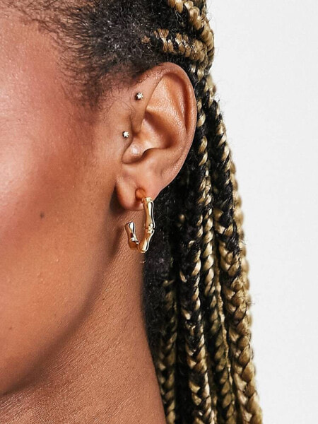 DesignB London bamboo hoop earrings in gold