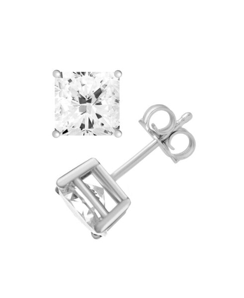 Silver Plate Cubic Zirconia 7.5mm Square Stud Earring