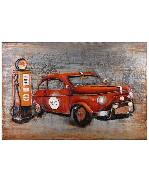 Red car Mixed Media Iron Hand Painted Dimensional Wall Art, 32" x 48" x 3.1"