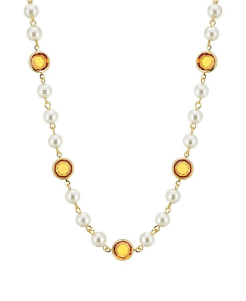 2028 gold-Tone Imitation Pearl with Yellow Channels 16" Adjustable Necklace