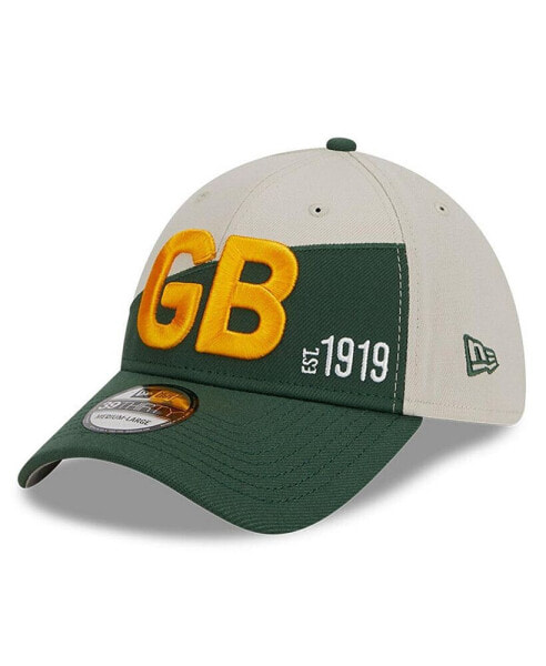 Головной убор New Era мужской кремовый, зеленый Green Bay Packers 2023 Сайдлайн Хисторик 39THIRTY Flex Hat
