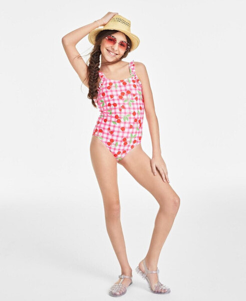 Big Girls Cherry-Print Flutter-Strap One-Piece Swimsuit