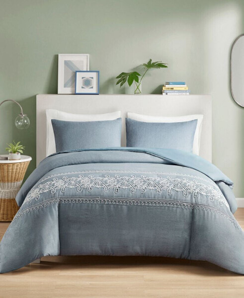 CLOSEOUT! Bree Embroidered 3-Piece Duvet Cover Set, Twin/Twin XL