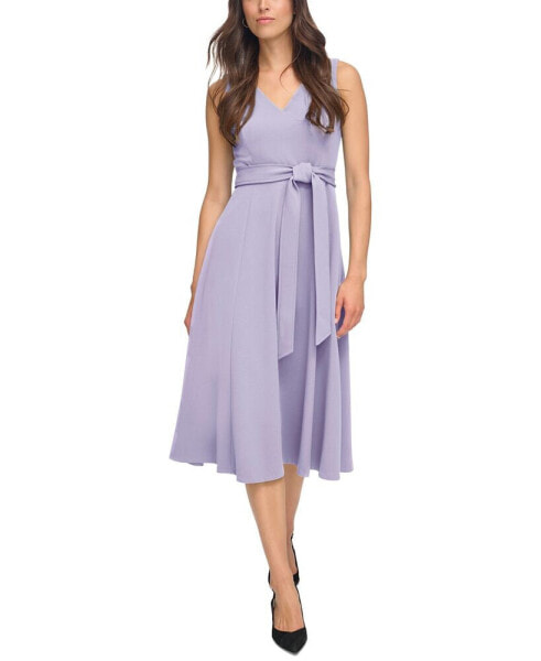 Women's V-Neck Sleeveless Belted Dress