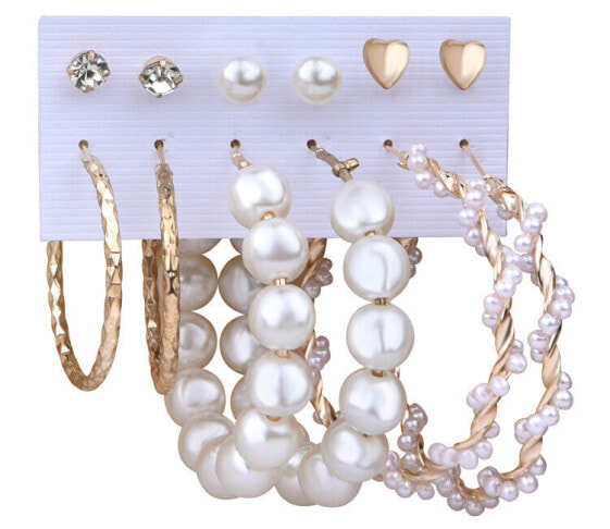 Amazing set of gold plated round earrings and pearl beads (6 pairs)