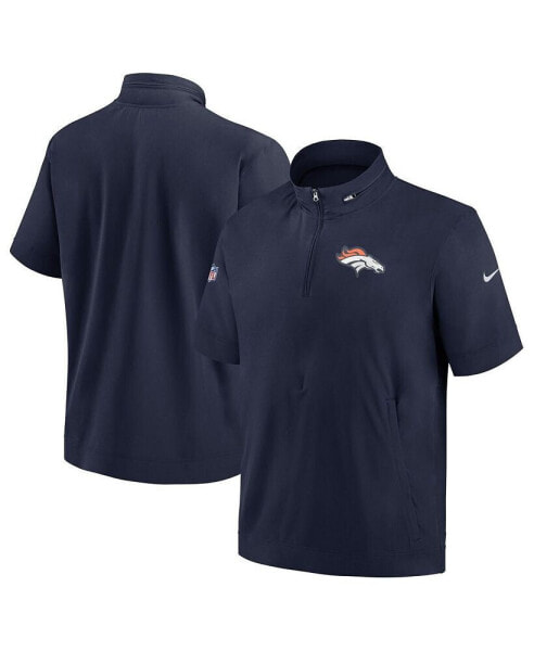 Men's Navy Denver Broncos Sideline Coach Short Sleeve Hoodie Quarter-Zip Jacket